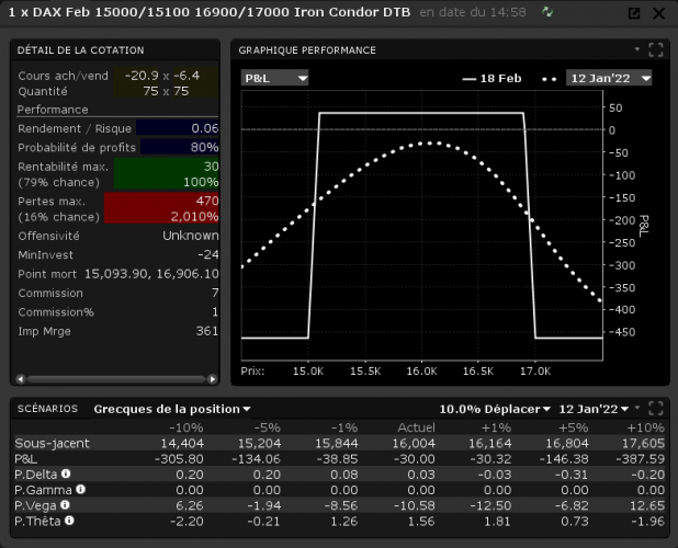 Simulation d'une stratégie Iron Condor sur l'indice DAX 40 via la plateforme Trader Workstation