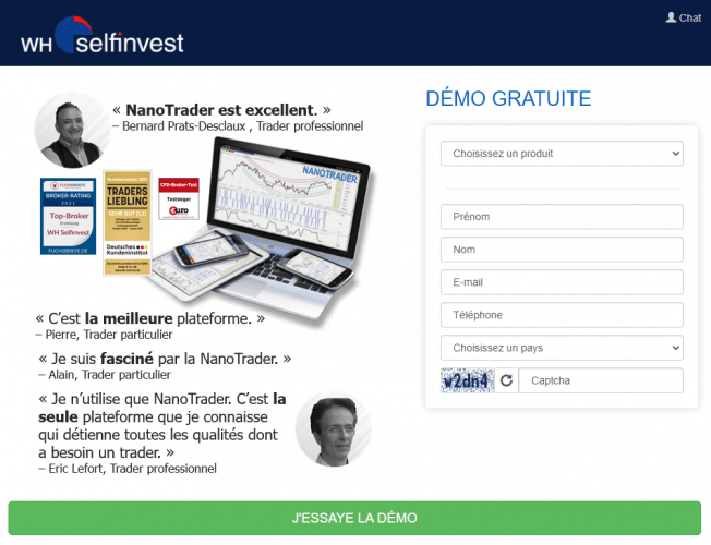 Le formulaire à remplir sur le site WH SelfInvest pour accéder au compte de démonstration