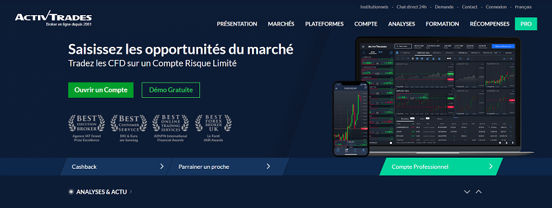 Visuel de la page d'accueil du broker ActivTrades