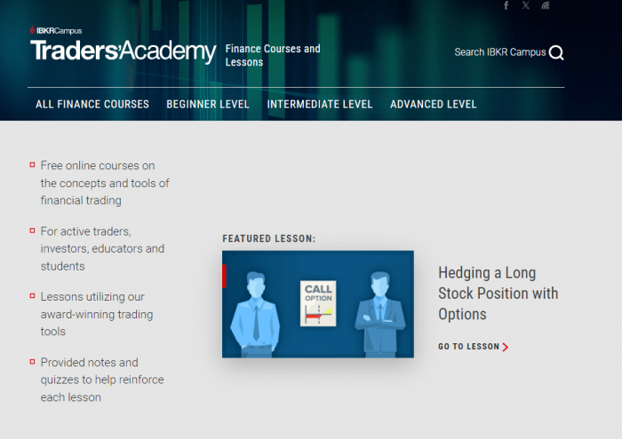 Visuel du portail Traders Academy d'Interactive Brokers pour vous former au trading