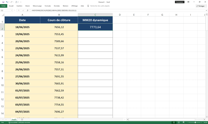 Calculer la Moyenne mobile dynamique dans Excel