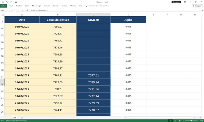 Calculer la Moyenne mobile exponentielle dans Excel