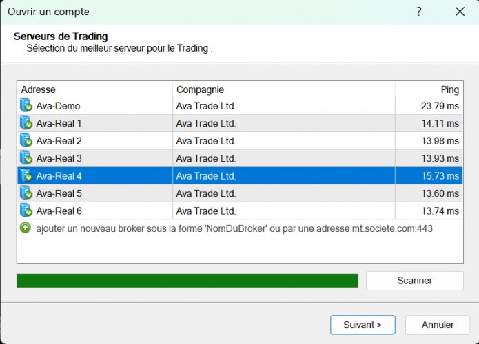 Sélectionner le serveur de votre broker pour connecter MT4 à votre compte