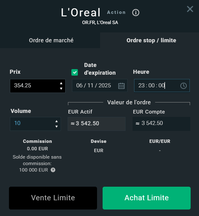 Acheter des actions L'Oreal avec un ordre à cours limité